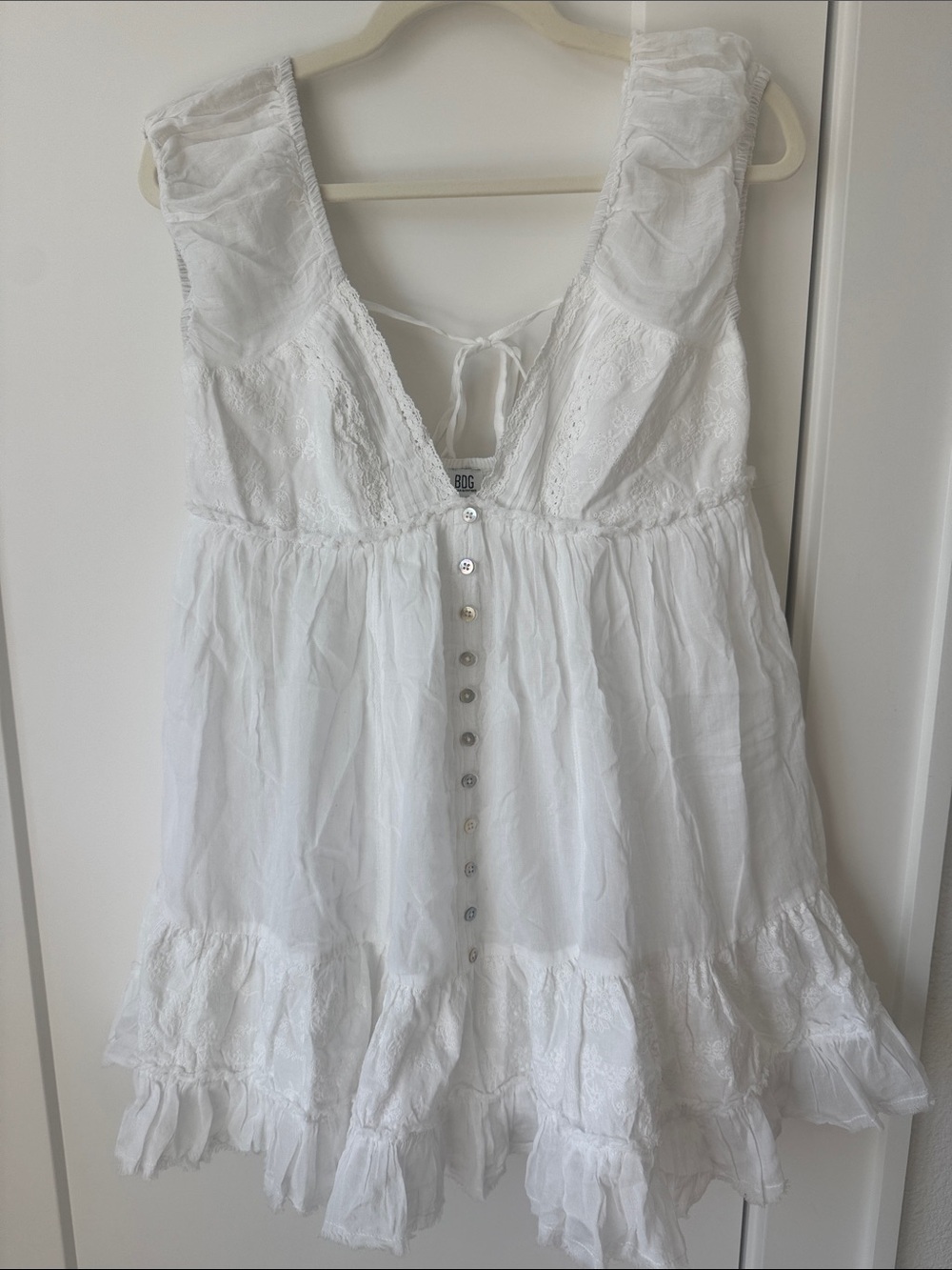 BDG White Cotton Lace-Trim Button-Front Babydoll Chemise
